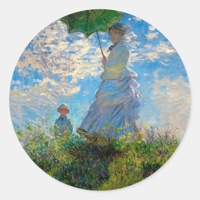 Monet Woman Parasol Impressionism Classic Round Sticker (Front)