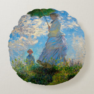 Monet Woman Parasol Impressionism Round Cushion