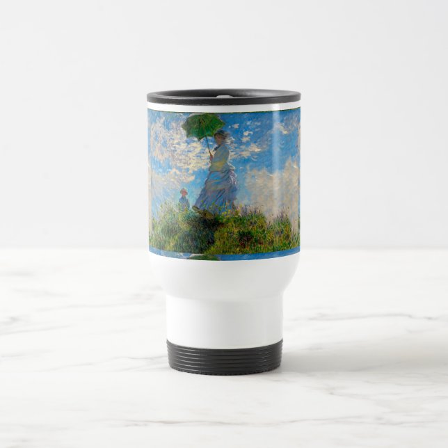Monet Woman Parasol Impressionism Travel Mug (Center)