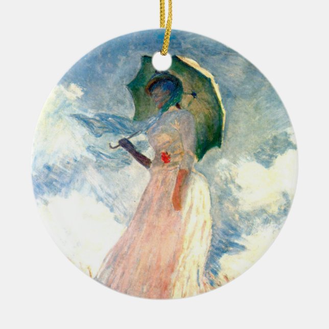 Monet Woman with a Parasol Facing Left Ceramic Tree Decoration (Front)