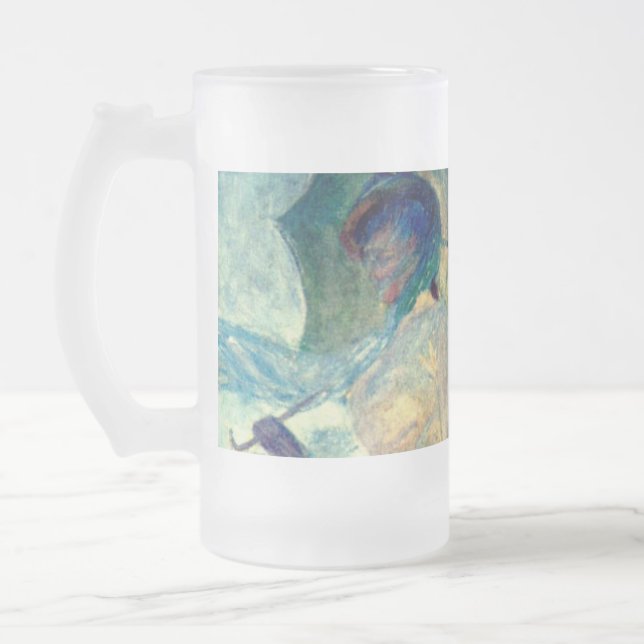 Monet Woman with a Parasol Facing Left Frosted Glass Beer Mug (Left)