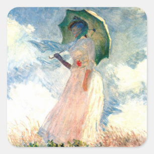 Monet Woman with a Parasol Facing Left Square Sticker