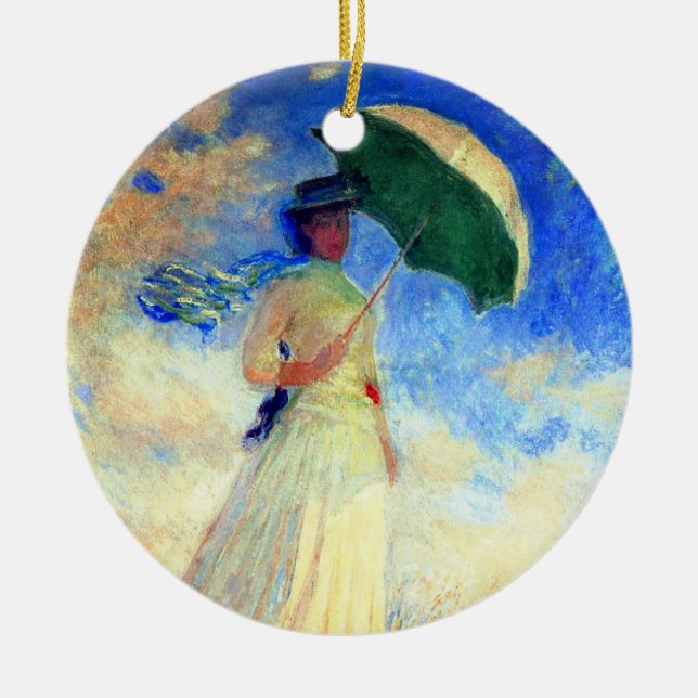 Monet Woman with a Parasol Facing Right Ceramic Tree Decoration (Front)