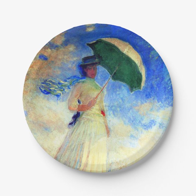 Monet Woman with a Parasol Facing Right Paper Plate (Front)