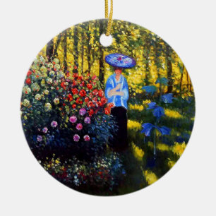 Monet Woman with a Parasol in Garden Ceramic Tree Decoration