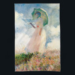 Monet Woman With A Parasol Tea Towel<br><div class="desc">Monet Woman with a Parasol kitchen towel. Tempera on Canvas from 1886. One of French Impressionist Claude Monet’s most striking studies, Woman with a Parasol features a beautiful woman standing in a white dress with red corsage holding a green parasol as her blue scarf blows in the hot summer breeze....</div>