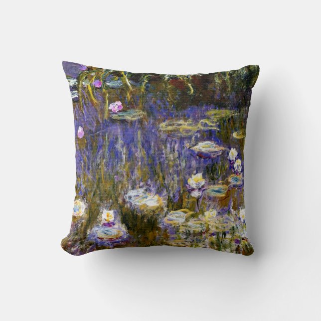 Monet - Yellow and Lilac Water Lilies Cushion (Front)