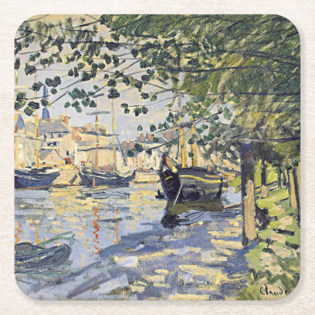 Monet's artwork, Seine at Rouen, Square Paper Coaster (Front)