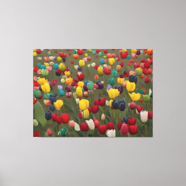 Monet's French Garden at Giverny colourful tulips Canvas Print (Front)