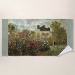 Monet's Garden at Argenteuil by Claude Monet Beach Towel<br><div class="desc">The Artist's Garden in Argenteuil (A Corner of the Garden with Dahlias) (1873) by Claude Monet is a vintage impressionism fine art floral nature painting. A country farm house is in the background. A couple in love is walking past a romantic spring season garden with blooming roses and other flowers....</div>
