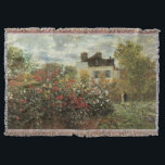 Monet's Garden at Argenteuil by Claude Monet Throw Blanket<br><div class="desc">The Artist's Garden in Argenteuil (A Corner of the Garden with Dahlias) (1873) by Claude Monet is a vintage impressionism fine art floral nature painting. A country farm house is in the background. A couple in love is walking past a romantic spring season garden with blooming roses and other flowers....</div>