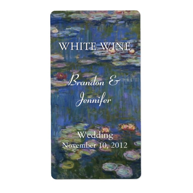 Monet's Water Lilies Wedding Wine Labels (Front)