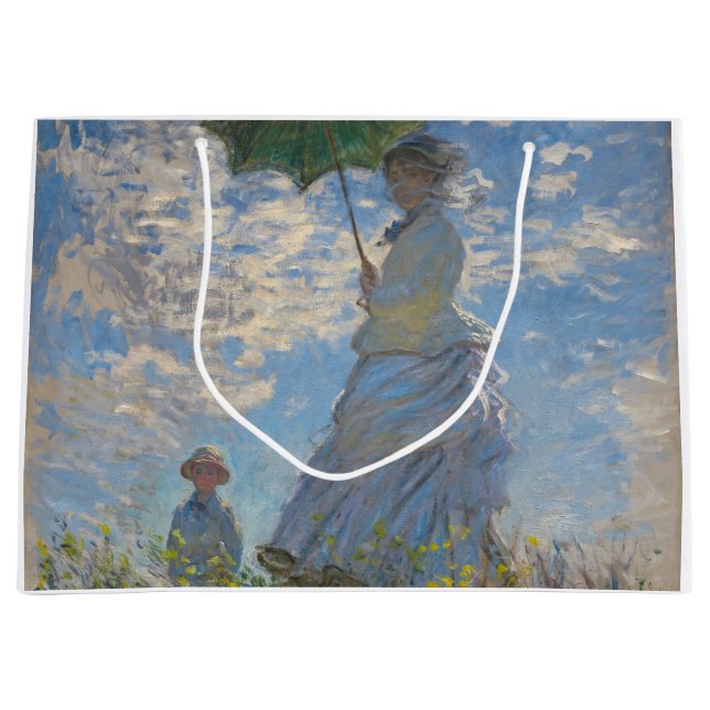 Monet's Woman with Parasol,Impressionist Landscape Large Gift Bag (Front)