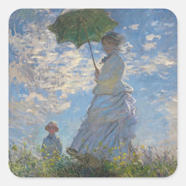 Monet's Woman with Parasol,Impressionist Landscape Square Sticker (Front)
