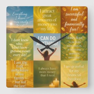 Money affirmation square wall clock