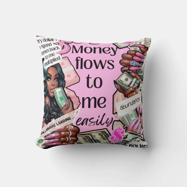 Money Affirmation Throw Pilliow Cushion (Front)