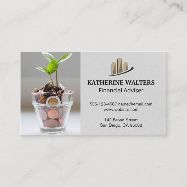 Money Bag | Change Plant | Bar Chart Business Card (Front)