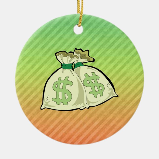 Money Bags design Ceramic Tree Decoration (Front)