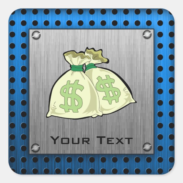 Money Bags; Metal-look Square Sticker (Front)
