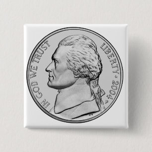 Money button. 15 cm square badge