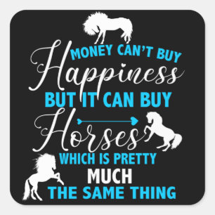 Money Can Buy Horses Blue Square Sticker