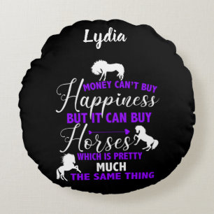 Money Can Buy Horses Purple Personalised    Round Cushion