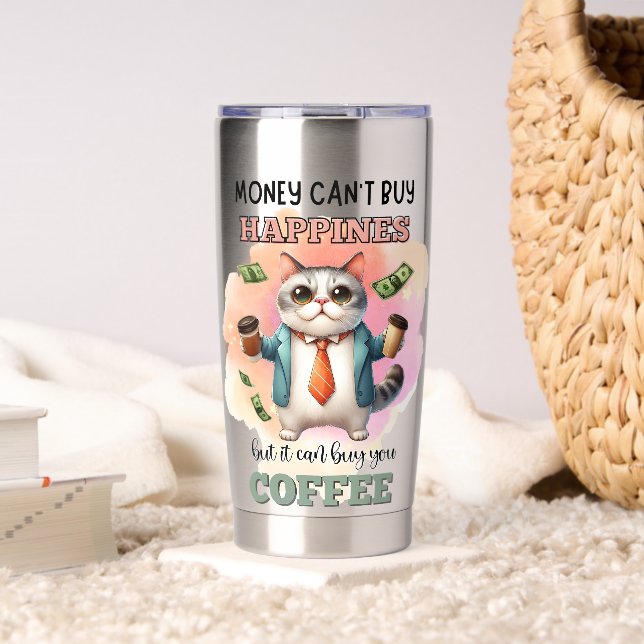 Money Can't Buy Happiness Funny Cat Lover Gift  Insulated Tumbler (Living Room (Rotated))