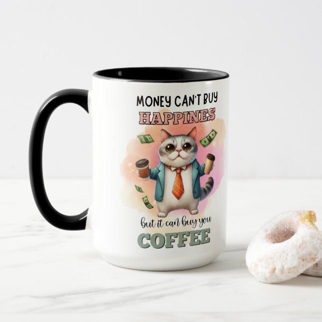 Money Can't Buy Happiness Funny Cat Lover Gift  Mug (With Donut)