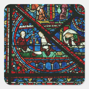 Money Changers in the Temple, detail from a window Square Sticker
