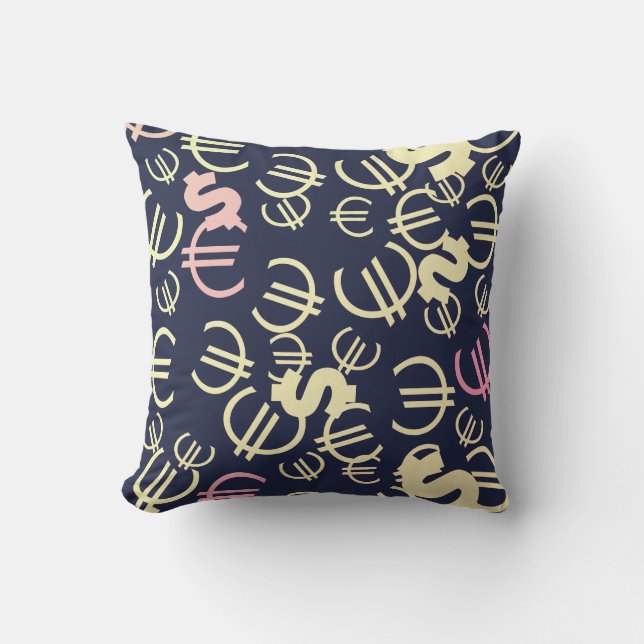 Money Euro Dollar Pattern Throw Pillow Cushion (Front)