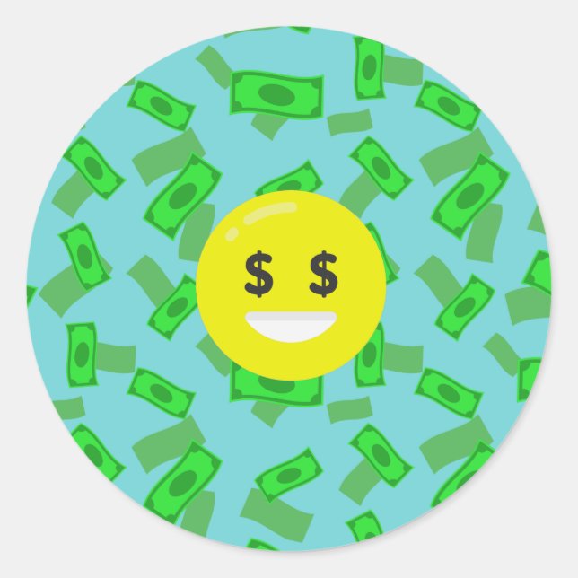 money eyed emoji classic round sticker (Front)