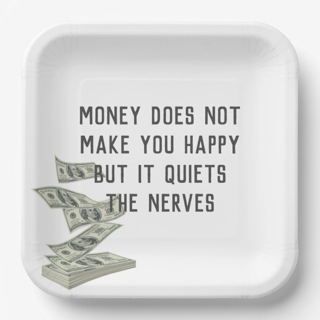 Money Happiness Quote Paper Plate (Front)
