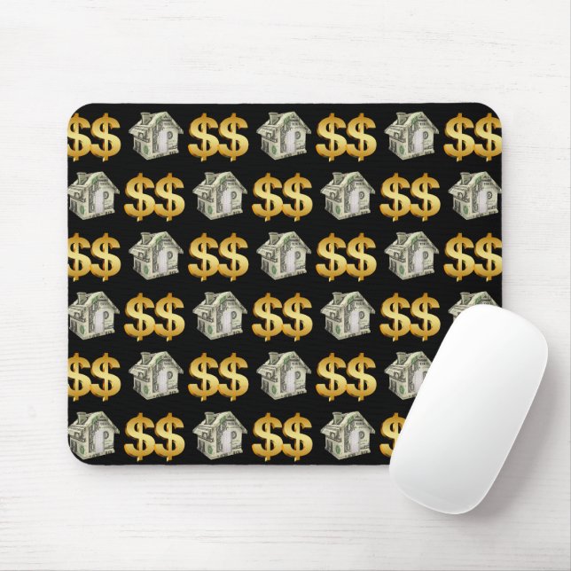Money Houses and Gold Dollar Signs Mouse Mat (With Mouse)