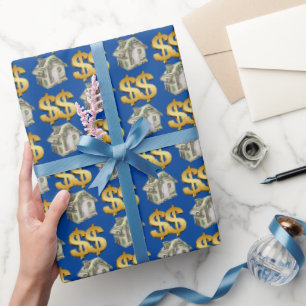 Money Houses and Gold Dollar Signs Wrapping Paper