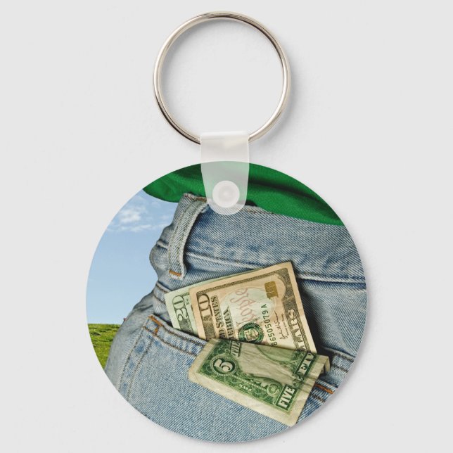 Money In Blue Jeans Pocket Key Ring (Front)