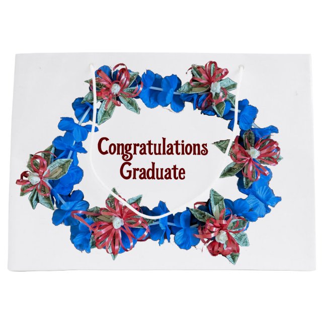 Money lei Congratulations Graduate  Large Gift Bag (Front)