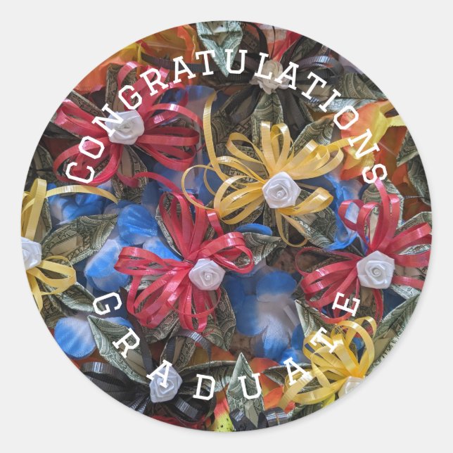 Money lei design congratulations graduate sticker (Front)