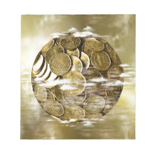 Money makes the world go around, money globe gold notepad