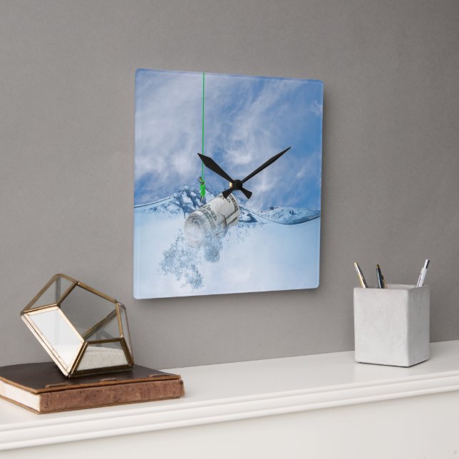 Money on fish hook square wall clock (Office)