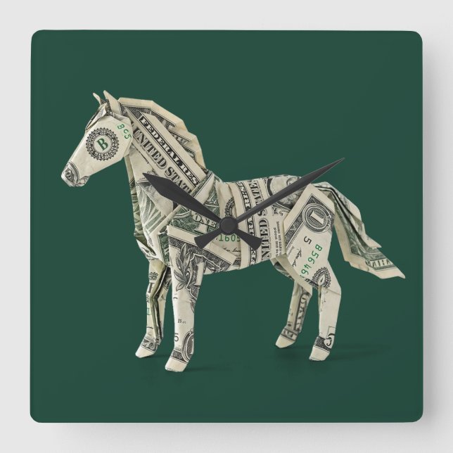 Money Origami Horse Square Wall Clock (Front)