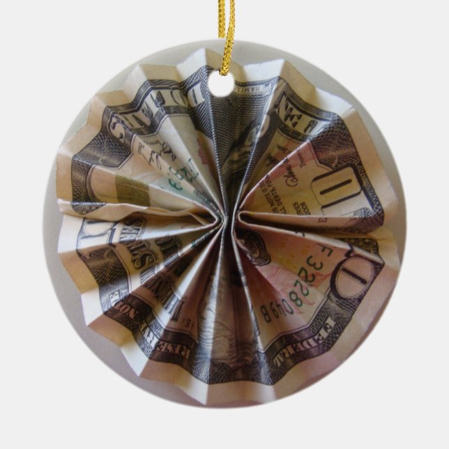 Money Origami Rosette Ceramic Tree Decoration (Front)