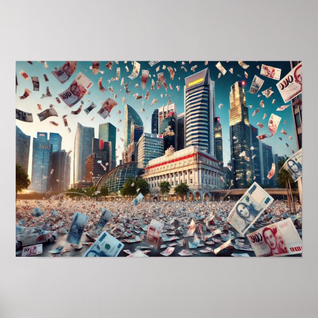Money Rain Over Singapore Financial Centre Poster (Front)