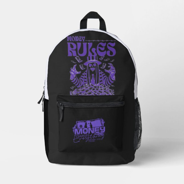 Money Rules – Power and Wealth Illustration Printed Backpack (Front)