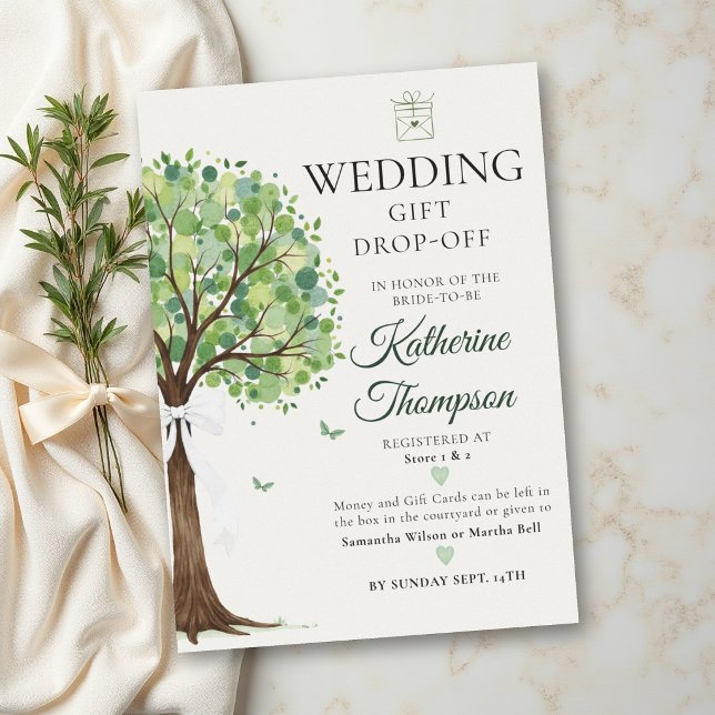 Money Tree Theme Community Gift Drop Bridal Shower Invitation (money tree wedding couple shower community gift drop off classy modern elegant)