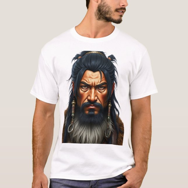 Mongol Warrior Face Tribal Art T-Shirt (Front)