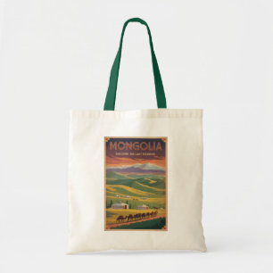 Mongolia Camels Yurt Illustration Travel Art Retro Tote Bag