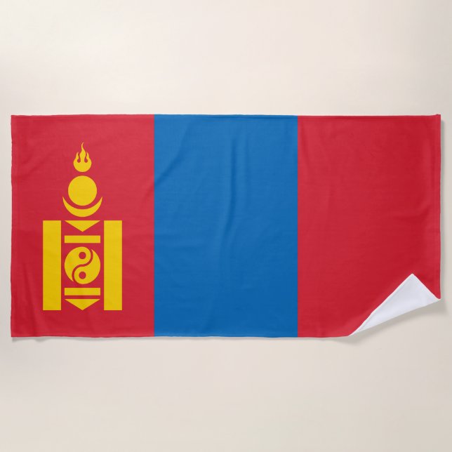 Mongolia Flag Beach Towel (Front)