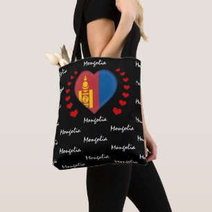 Mongolia Flag & Heart Mongolia Flag fashion /sport Tote Bag