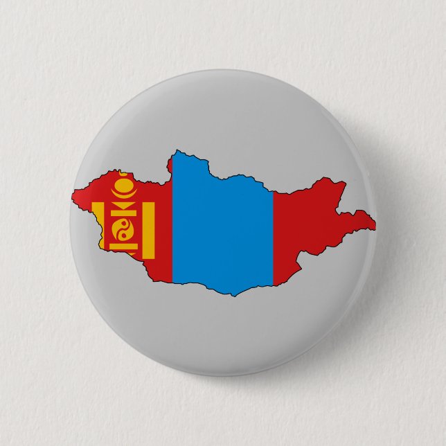 Mongolia flag map 6 cm round badge (Front)
