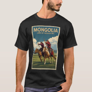 Mongolia Horsemen Illustration Travel Art Vintage T-Shirt